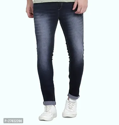 Classic Blue Cotton Blend Solid Jeans For Men