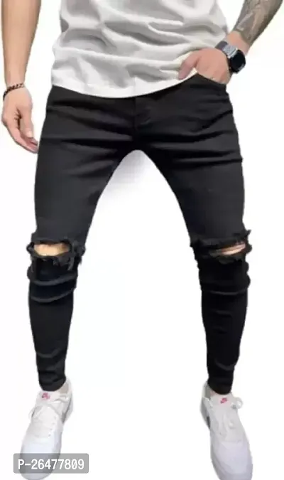 Stylish Black Cotton Blend Mid-Rise Jeans For Men-thumb0