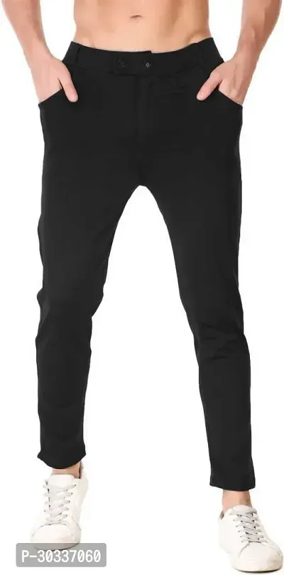 Mevan Comfortable Black Polyester Spandex Regular Track Pants For Men-thumb0