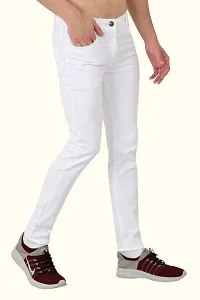 Stylish White Cotton Blend Solid Mid-Rise Jeans For Men-thumb2