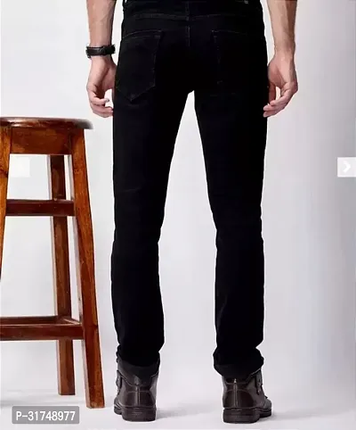 Stylish Black Cotton Blend Solid Mid-Rise Jeans For Men-thumb2