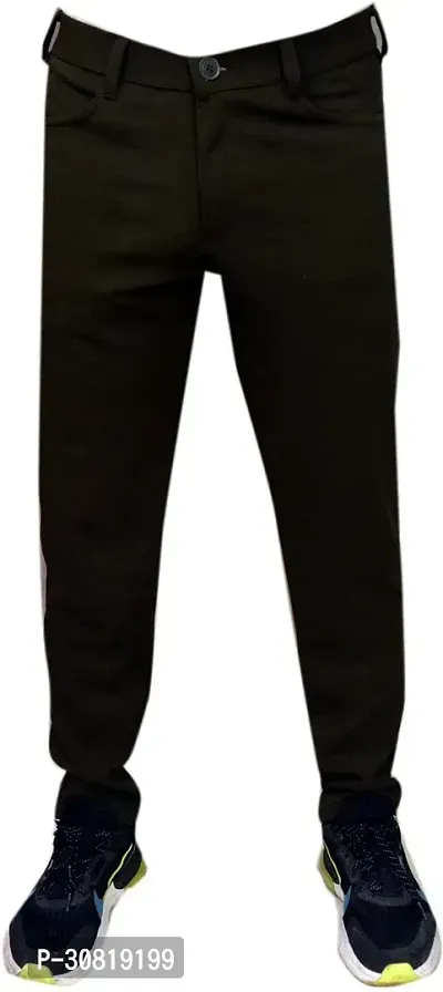 Mevan Stylish Black Cotton Blend Solid Regular Fit Trouser For Men-thumb0