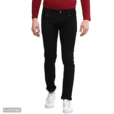 Stylish Black Cotton Blend Solid Slim Fit Mid-Rise Jeans For Men-thumb0