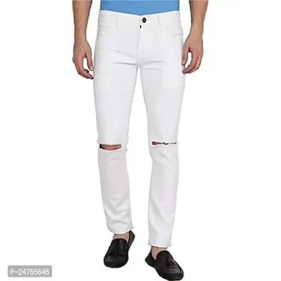 COMFITS Men's Boys Latest Stylish White Knee Cut Jeans (28)