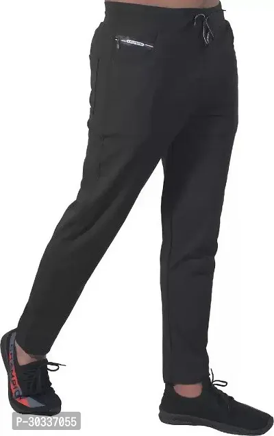 Mevan Comfortable Black Polyester Spandex Regular Track Pants For Men-thumb0