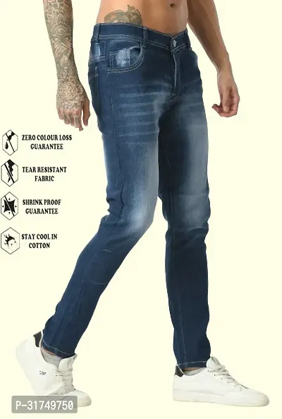 Stylish Blue Cotton Blend Solid Mid-Rise Jeans For Men-thumb0