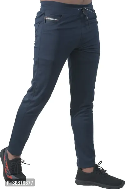 Stylish Blue Lycra Blend Regular Track Pants for Men-thumb0