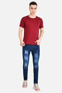 Stylish Cotton Blend Navy Blue Solid Mid Rise Jeans For Men-thumb2