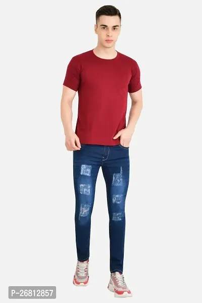 Stylish Cotton Blend Navy Blue Solid Mid Rise Jeans For Men-thumb3