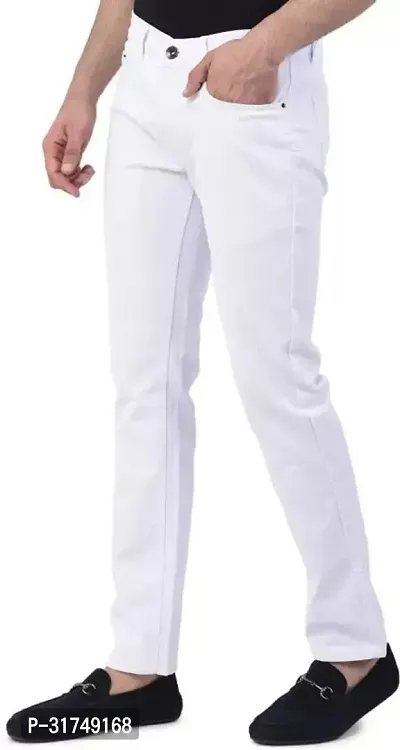 Stylish White Denim Solid Mid-Rise Jeans For Men-thumb0