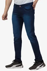 Classic Blue Cotton Blend Solid Jeans For Men-thumb2