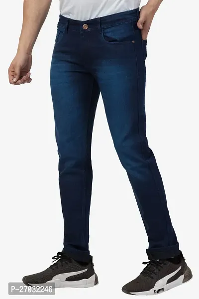 Classic Blue Cotton Blend Solid Jeans For Men-thumb3