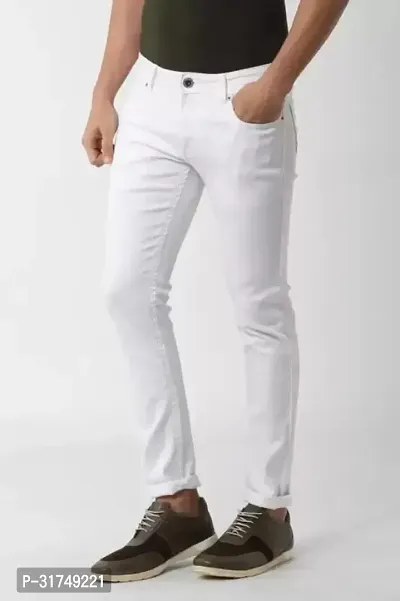 Stylish White Denim Solid Mid-Rise Jeans For Men-thumb2