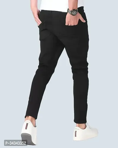 Stylish Black Denim Solid Jeans For Men-thumb2