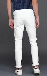 Stylish White Cotton Blend Solid Mid-Rise Jeans For Men-thumb1