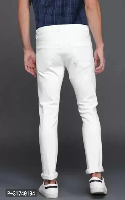 Stylish White Cotton Blend Solid Mid-Rise Jeans For Men-thumb2