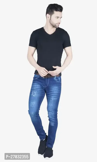 Classic Blue Cotton Blend Solid Jeans For Men-thumb3