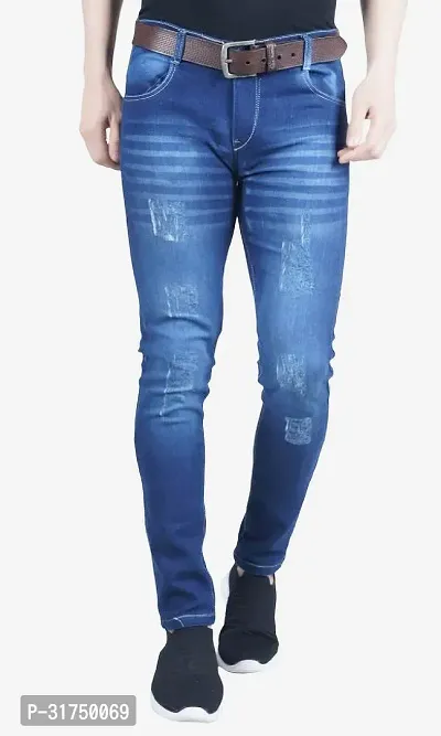 Stylish Blue Cotton Blend Solid Mid-Rise Jeans For Men-thumb0