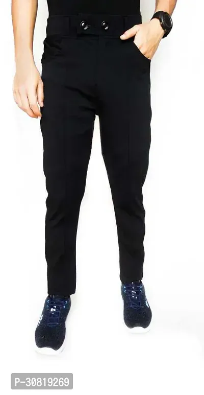 Mevan Stylish Black Polyester Solid Regular Fit Trouser For Men-thumb0