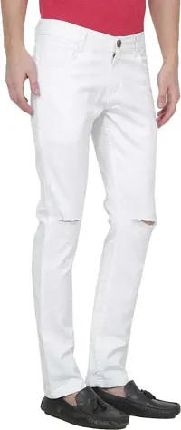 Stylish White Denim Solid Mid Rise Jeans For Men-thumb2