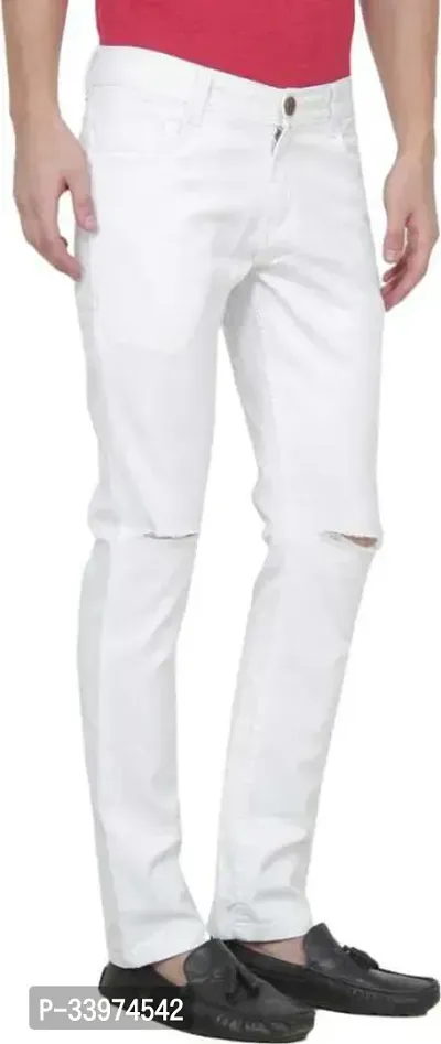 Stylish White Denim Solid Mid Rise Jeans For Men-thumb3