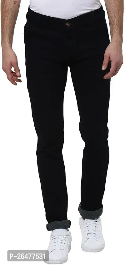 Stylish Black Cotton Blend Mid-Rise Jeans For Men-thumb0