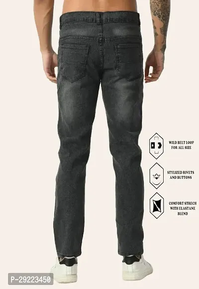 Stylish Grey Cotton Blend Solid Mid-Rise Jeans For Men-thumb2
