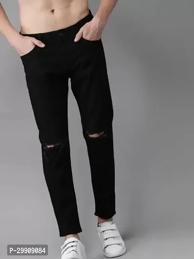 Stylish Black Cotton Blend Mid-Rise Jeans For Men-thumb0