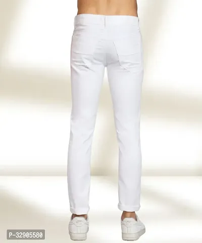 Elegant White Denim Solid Mid-Rise Jeans For Men-thumb2