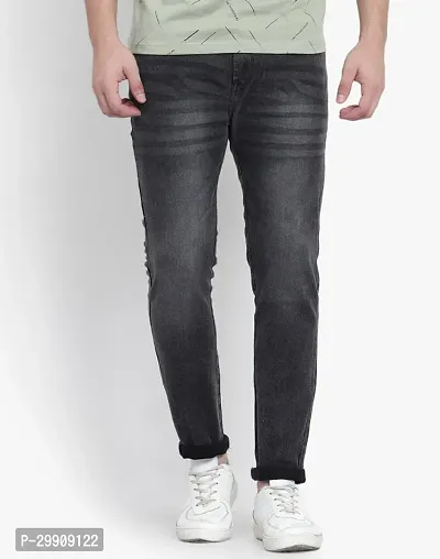 Stylish Grey Cotton Blend Mid-Rise Jeans For Men