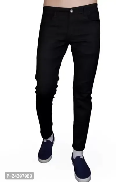 Stylish Black Cotton Blend Solid Mid-Rise Jeans For Men-thumb0