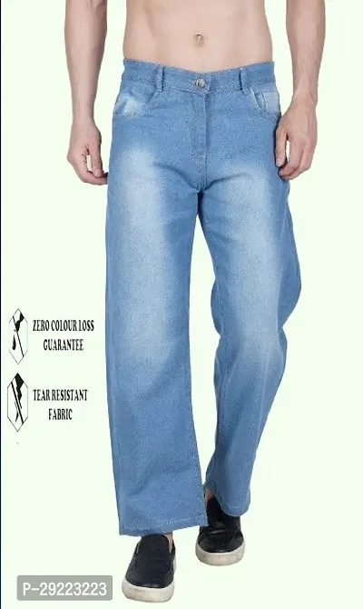 Stylish Blue Cotton Blend Solid Mid-Rise Jeans For Men-thumb0