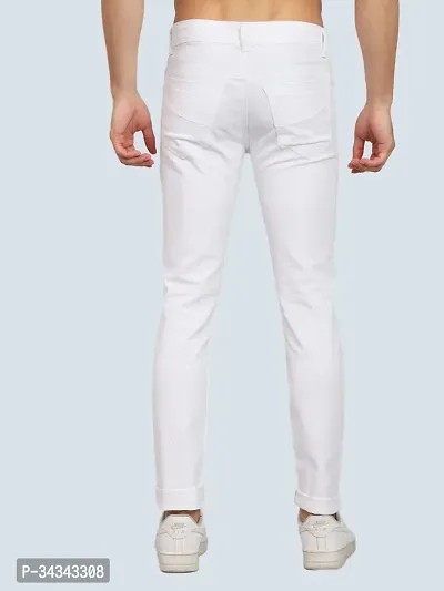 Stylish White Denim Solid Jeans For Men-thumb2