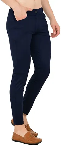 Mevan Stylish Blue Lycra Blend Solid Regular Fit Trouser For Men-thumb2