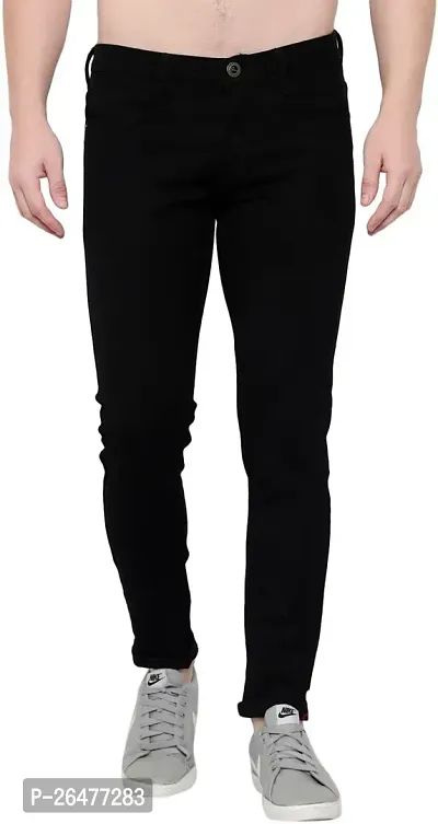 Stylish Black Cotton Blend Mid-Rise Jeans For Men-thumb0