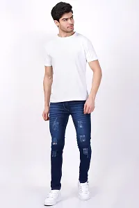 Stylish Blue Cotton Blend Solid Mid-Rise Jeans For Men-thumb2