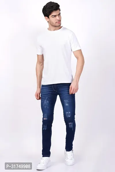 Stylish Blue Cotton Blend Solid Mid-Rise Jeans For Men-thumb3