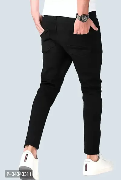 Stylish Black Denim Solid Jeans For Men-thumb2