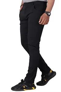 Mevan Stylish Black Lycra Blend Solid Regular Fit Trouser For Men-thumb2