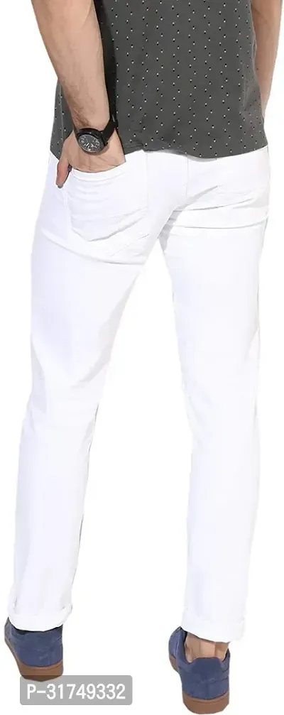 Stylish White Denim Solid Mid-Rise Jeans For Men-thumb2