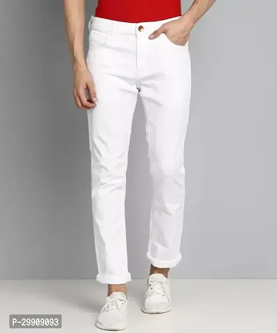 Stylish White Cotton Blend Mid-Rise Jeans For Men-thumb0