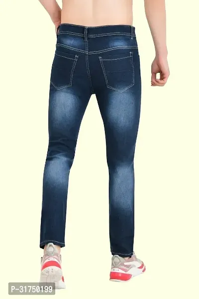 Stylish Blue Cotton Blend Solid Mid-Rise Jeans For Men-thumb3