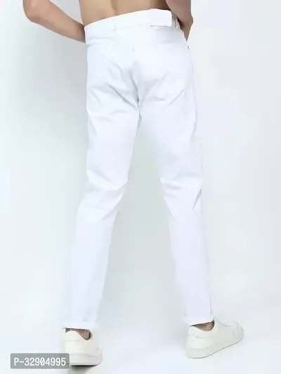 Stylish White Denim Solid Regular Fit Jeans For Men-thumb2