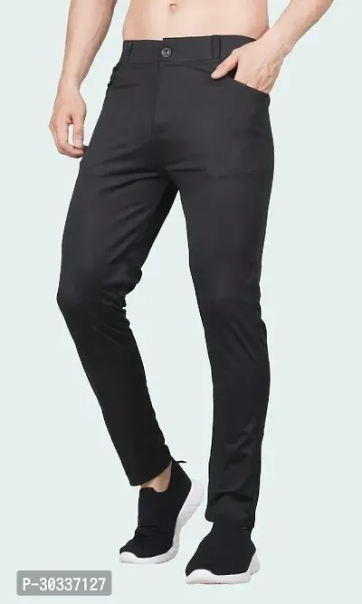 Mevan Comfortable Black Polyester Spandex Regular Track Pants For Men-thumb0