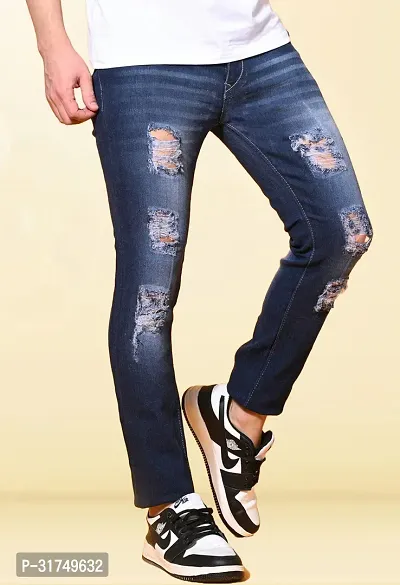 Stylish Blue Denim Solid Mid-Rise Jeans For Men-thumb0