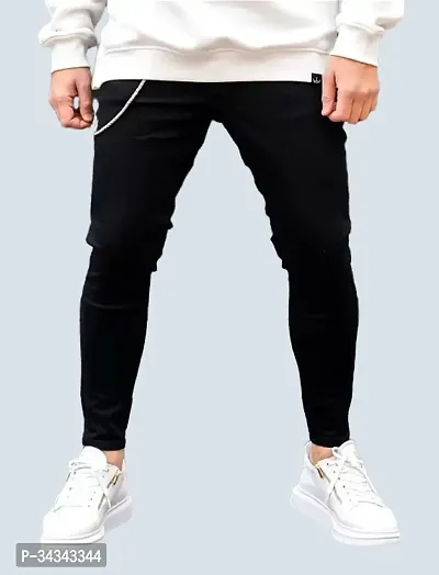 Stylish Black Denim Solid Jeans For Men-thumb0