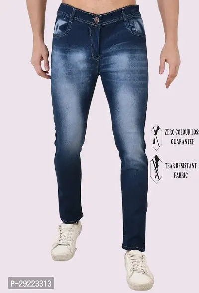 Stylish Blue Cotton Blend Solid Mid-Rise Jeans For Men-thumb0