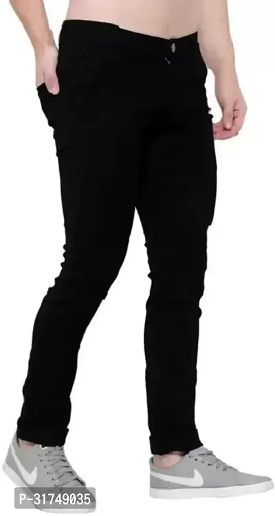 Stylish Black Cotton Blend Solid Mid-Rise Jeans For Men-thumb3