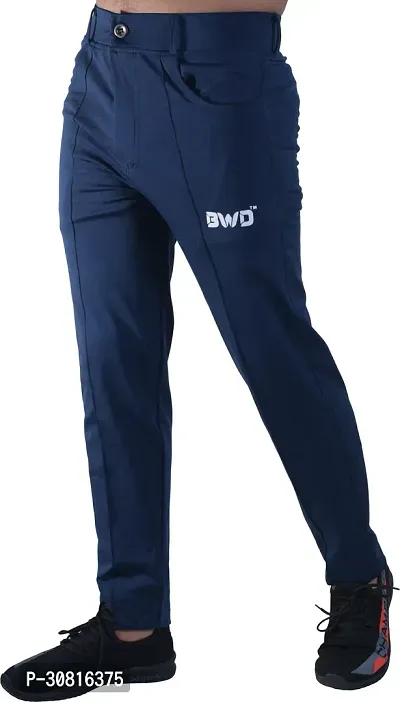 Stylish Blue Lycra Blend Regular Track Pants for Men-thumb0