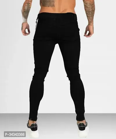 Stylish Black Denim Solid Jeans For Men-thumb2